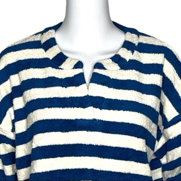 Madewell Sweatshirt Women Small Loop Terry Notch Blue White Stripe Dark‎ Lagoon - Picture 4 of 9